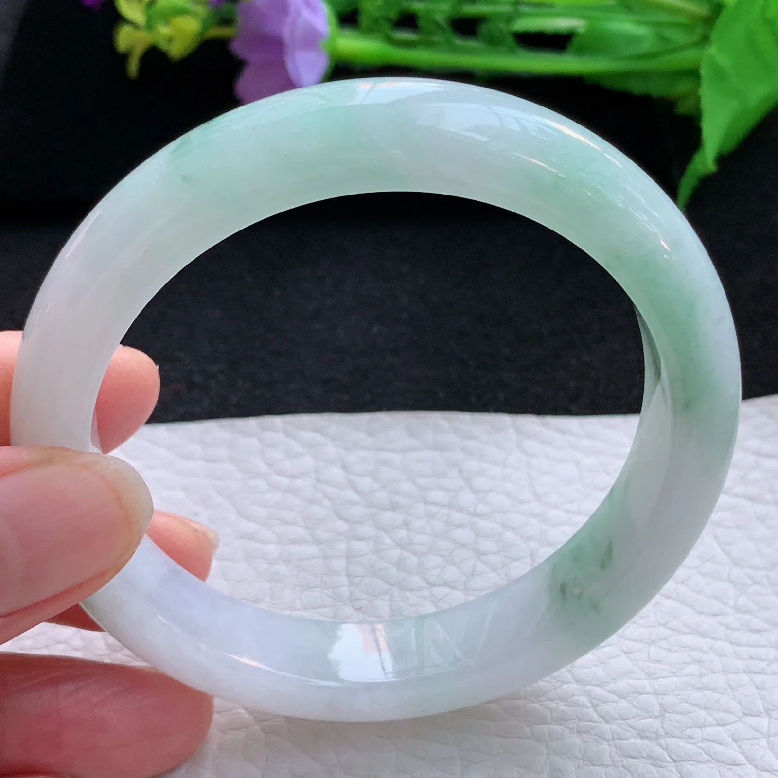 cc自然光58.8*12.2*8.5平安镯 翡翠a货玉手镯飘花宽边珠宝玉手环