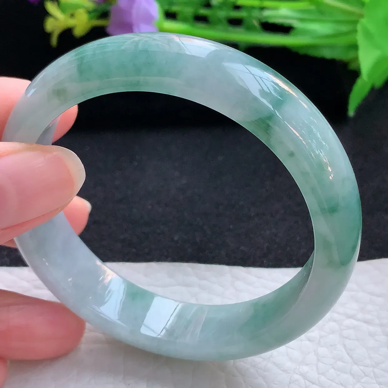 xx自然光56*13.8*7.3平安镯 翡翠a货玉手镯飘花宽边珠宝玉手环