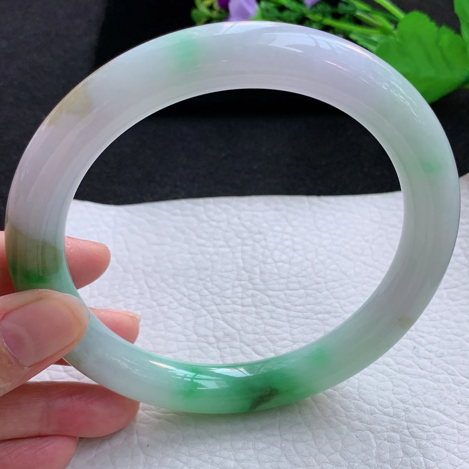 nr大圈口78*12.8*12.5招财臂镯 翡翠a货玉手镯三彩圆条珠宝玉手环