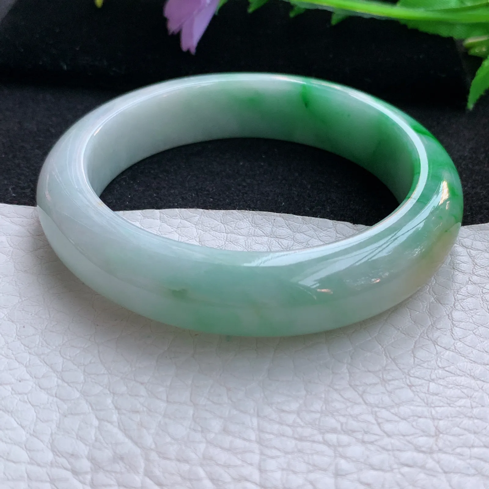 cc自然光57.5*13.8*9平安镯 翡翠a货玉手镯三彩厚装宽边珠宝玉手环