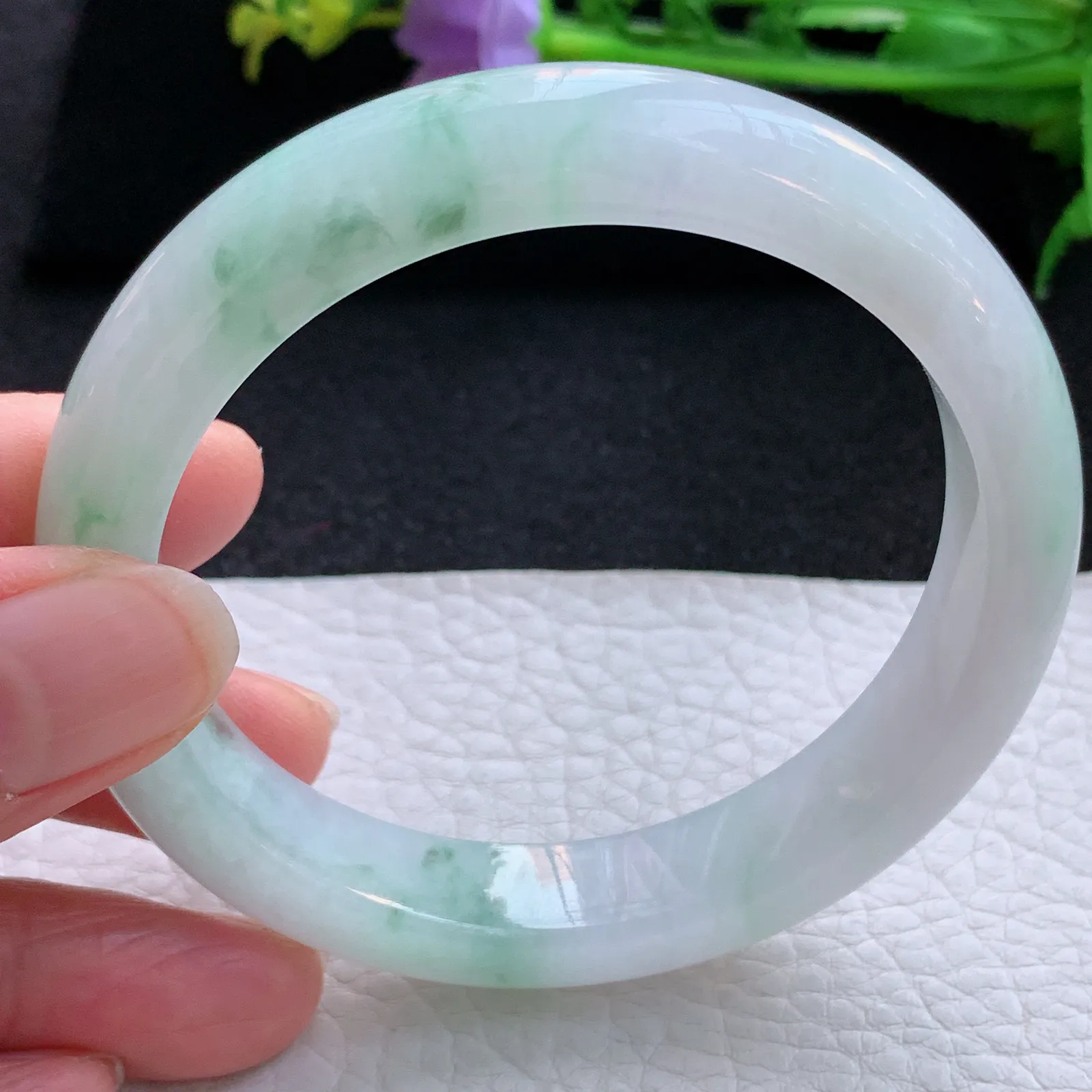 cc自然光58.8*12.2*8.5平安镯 翡翠a货玉手镯飘花宽边珠宝玉手环