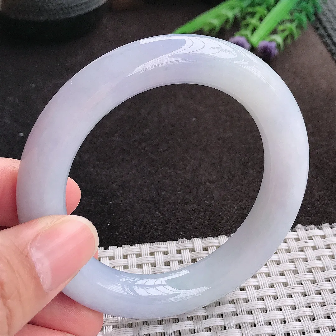 天然A货翡翠54.5/11.8/11.4老坑冰润起胶紫罗兰圆条手镯玉镯