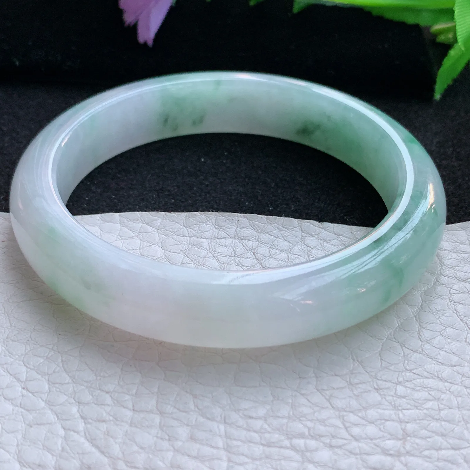 cc自然光58.8*12.2*8.5平安镯 翡翠a货玉手镯飘花宽边珠宝玉手环