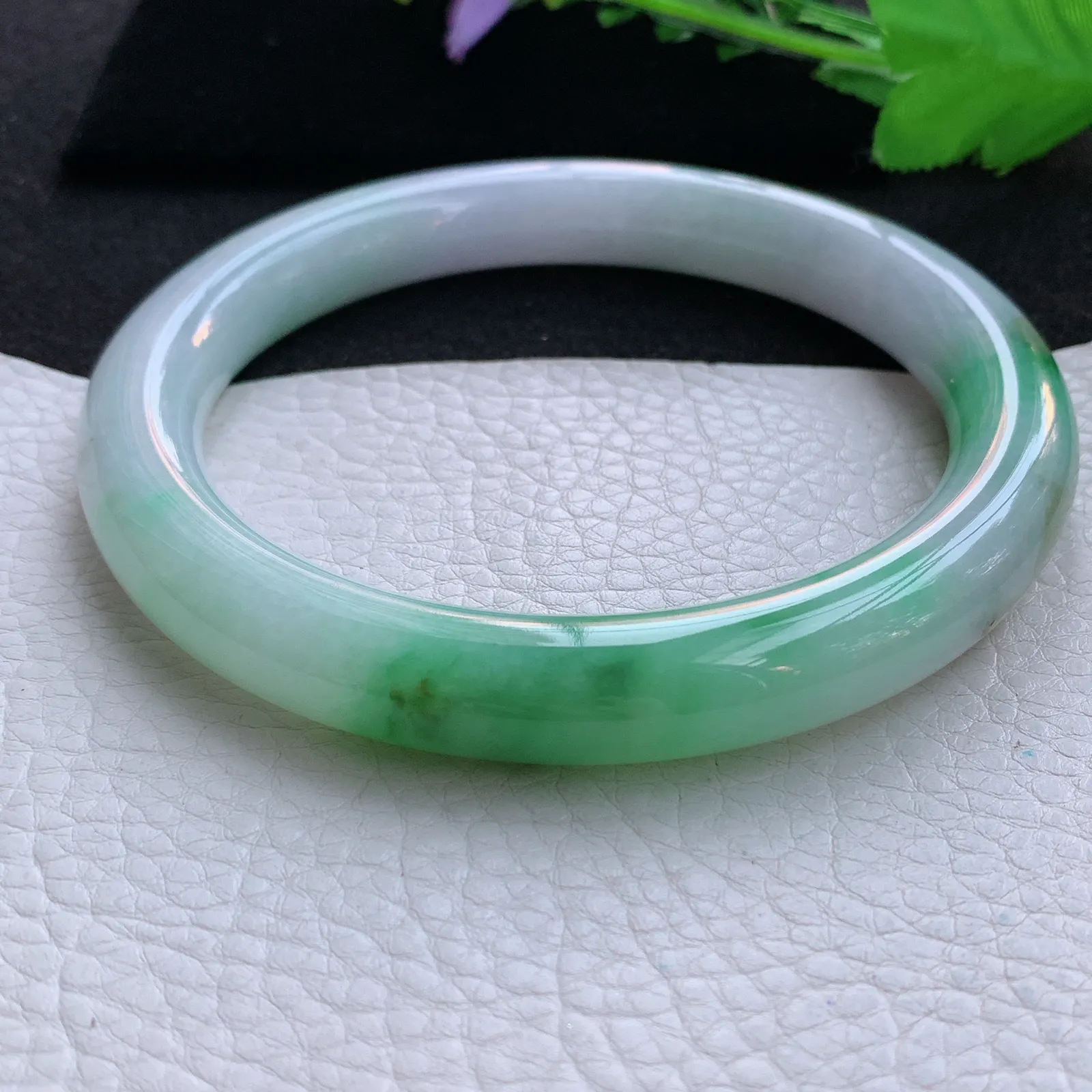 nr大圈口78*12.8*12.5招财臂镯 翡翠a货玉手镯三彩圆条珠宝玉手环