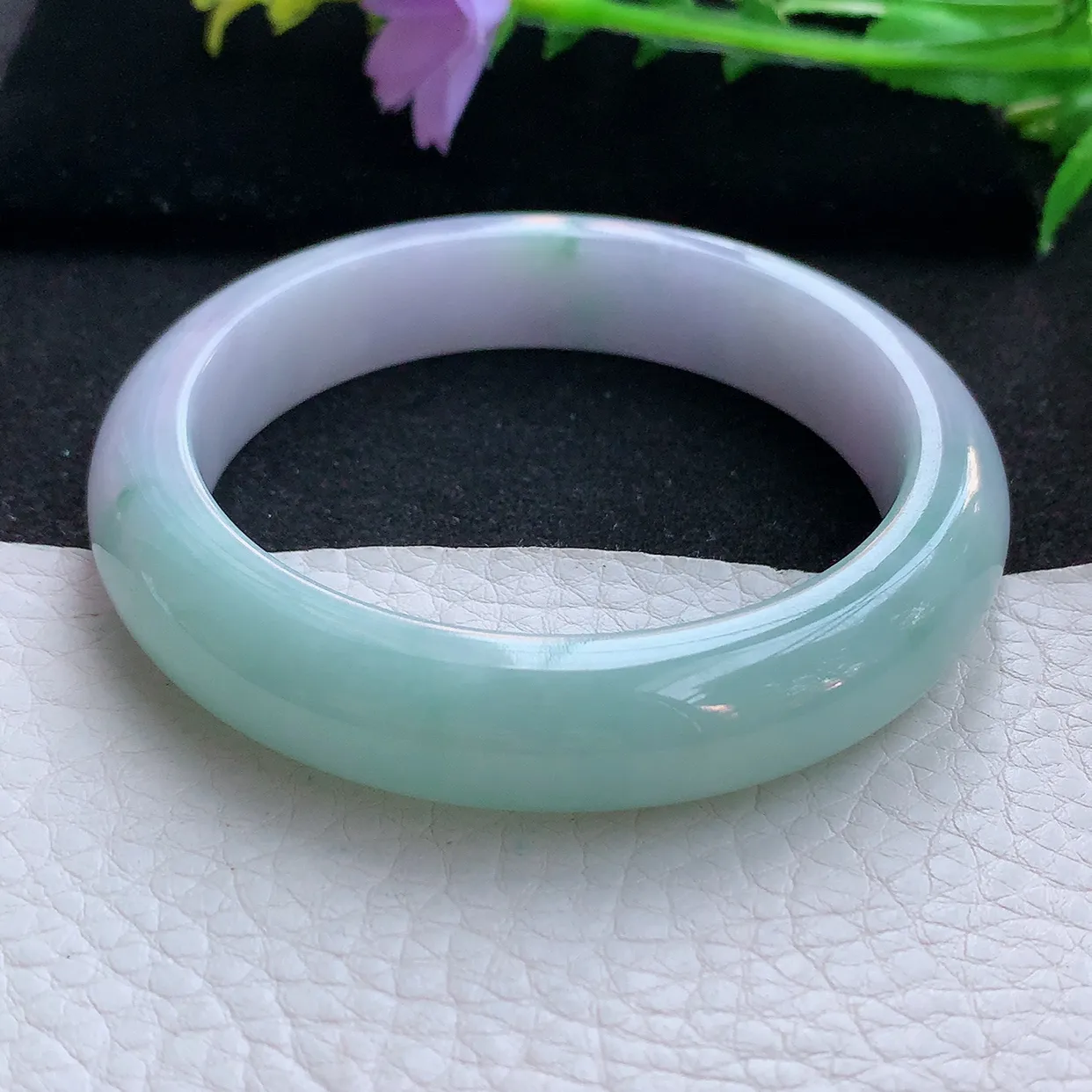 z自然光58*12.8*8.8平安镯 翡翠a货玉手镯春带彩宽边珠宝玉手环