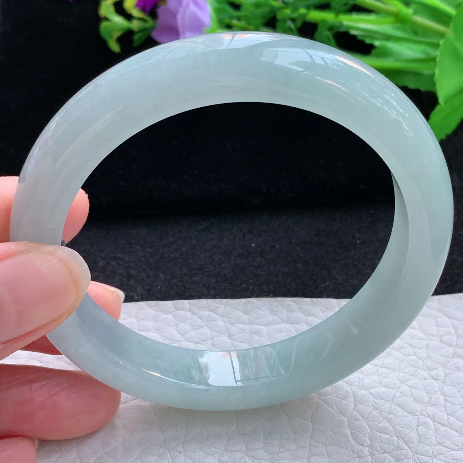 nr大圈口60*12.2*8.6平安镯 翡翠a货玉手镯天空蓝韵宽边珠宝玉手环