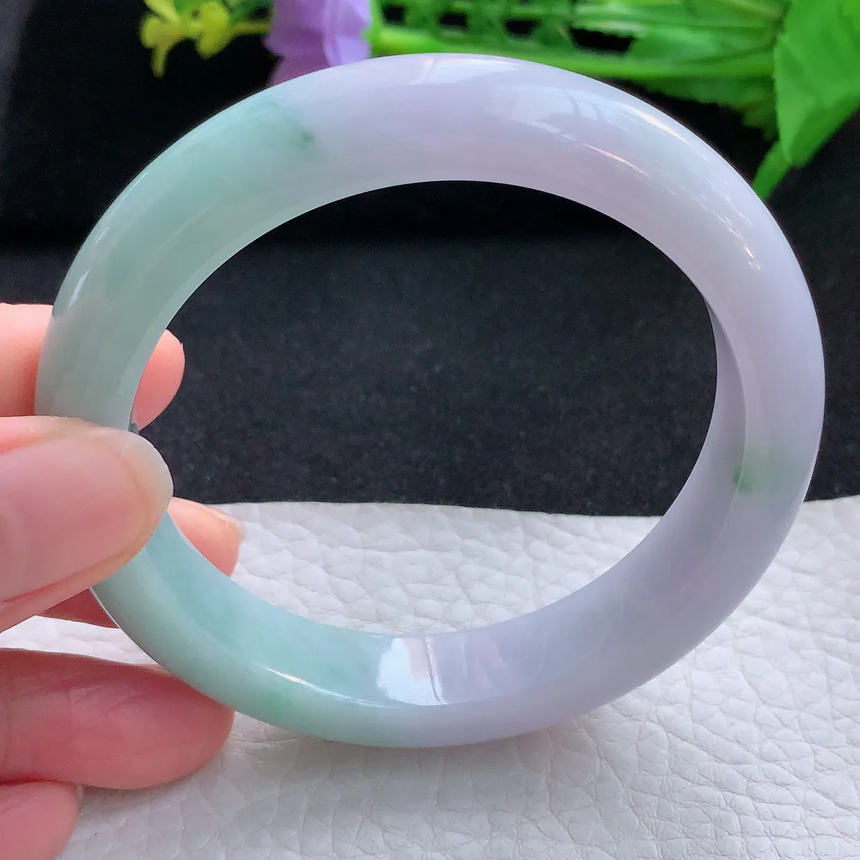 z自然光58*12.8*8.8平安镯 翡翠a货玉手镯春带彩宽边珠宝玉手环