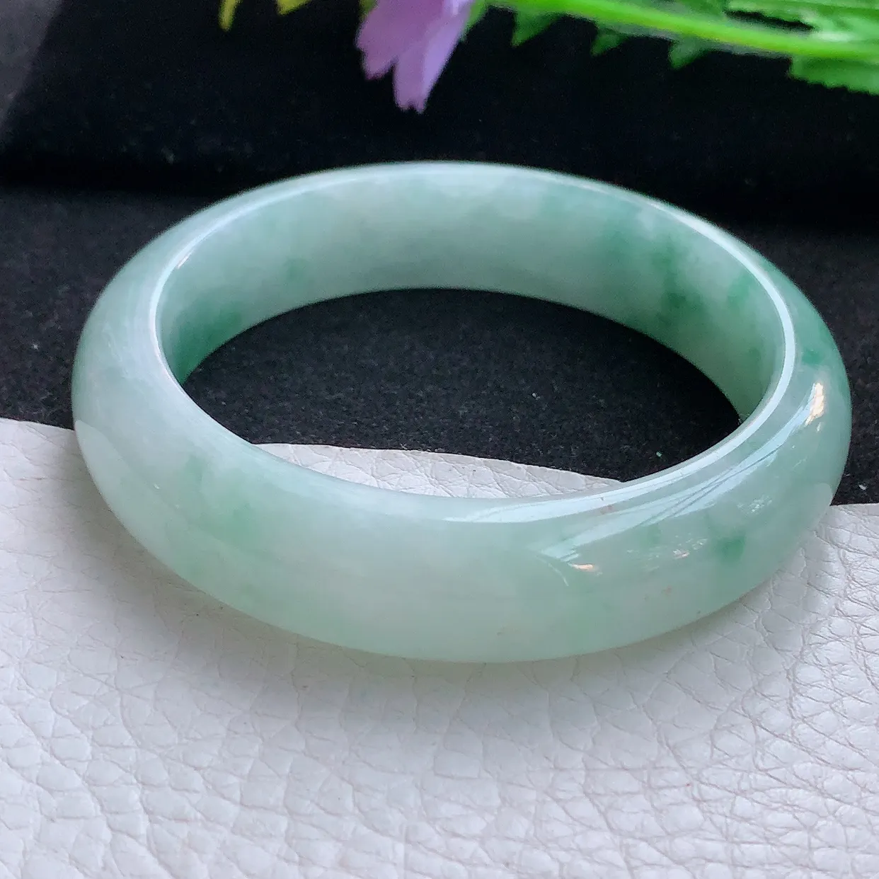 hy自然光58*14.5*8.5平安镯 翡翠a货玉手镯飘花宽边珠宝玉手环