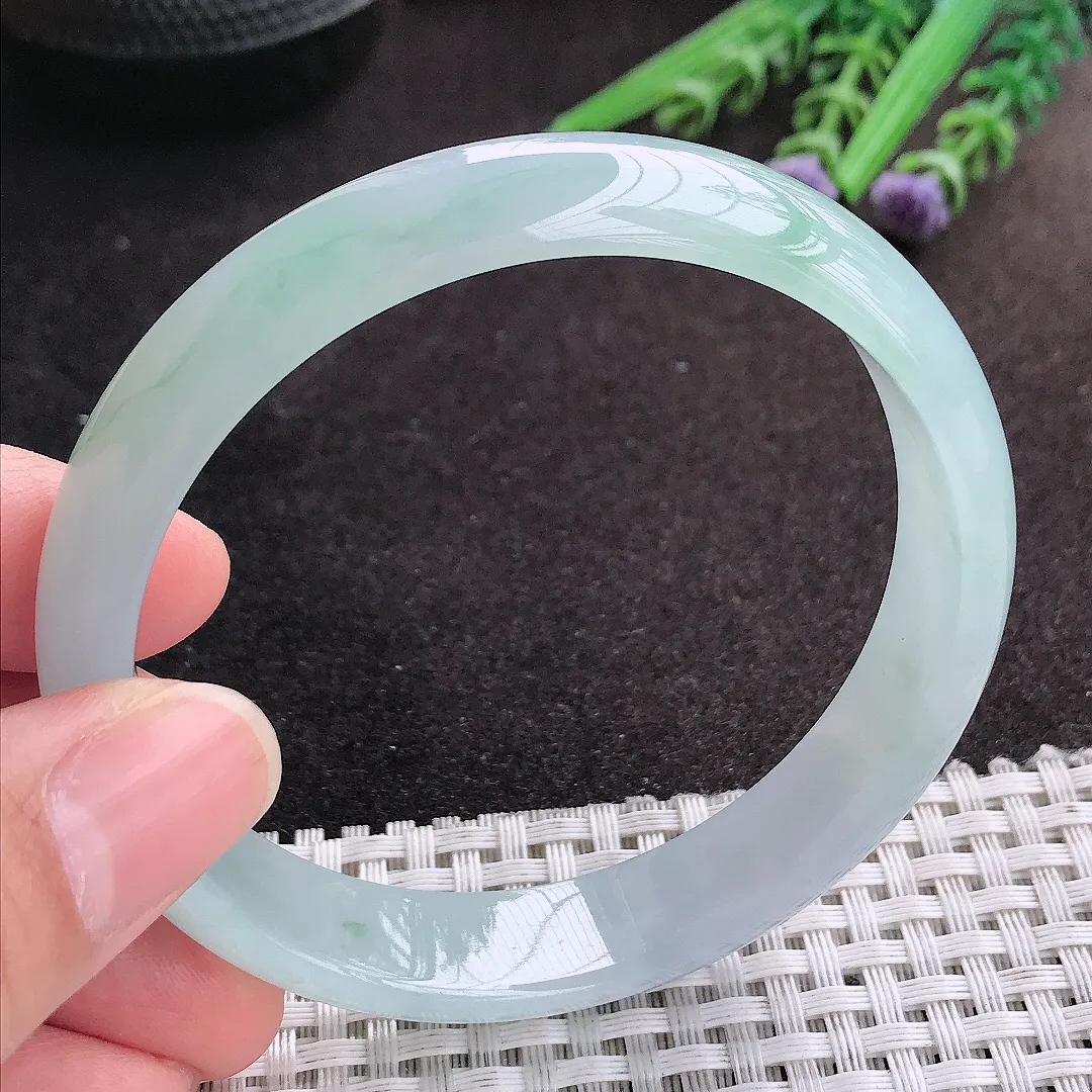 天然A货翡翠60.5/13.2/6.6老坑冰胶果冻冰晴手镯大圈口宽边玉镯