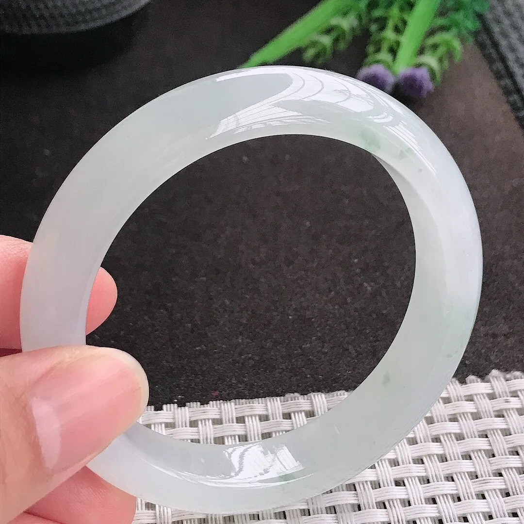 天然A货翡翠55/12.2/8.4老坑冰胶果冻冰飘花手镯宽边玉镯