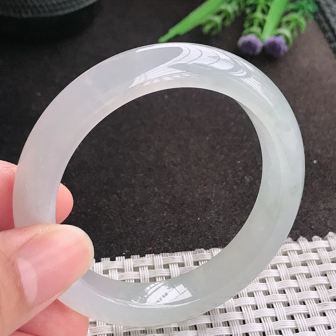 天然A货翡翠53/11.3/8.8老坑冰胶果冻冰晴底手镯宽边玉镯