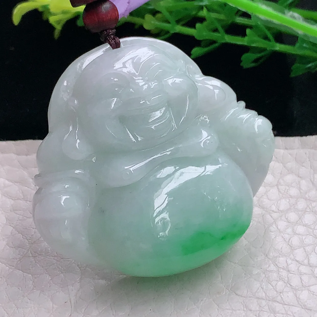 zen自然光43.547.5*12.8缅甸翡翠a货饱满飘绿佛公 弥勒佛玉吊坠 毛衣坠