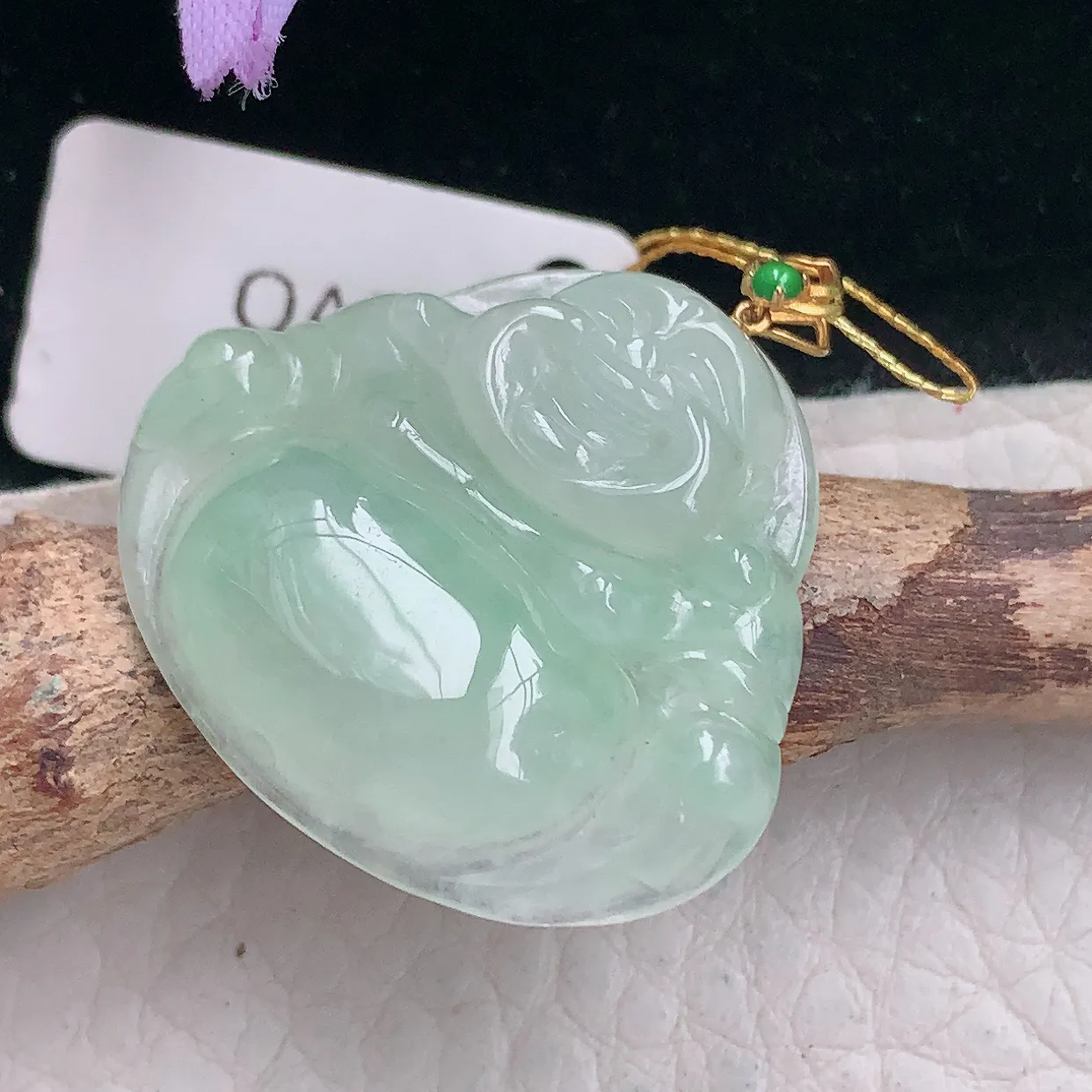 ws自然光24*28.3*6.8mm天然缅甸翡翠冰甜绿佛公 开心佛玉吊坠 玉挂件