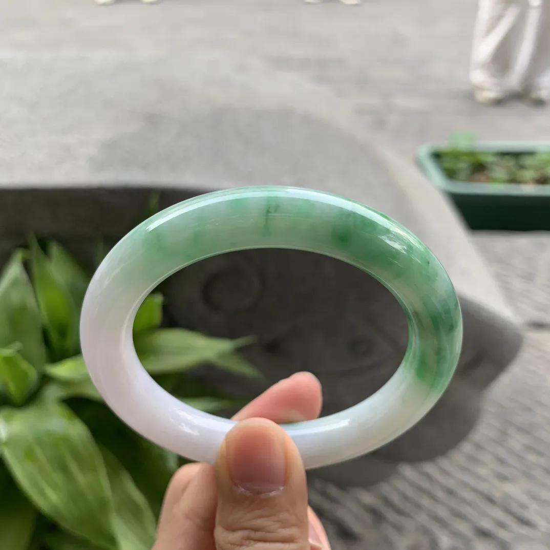 圈口54.3-10.2 【飘绿圆条手镯】圆条54 55可戴