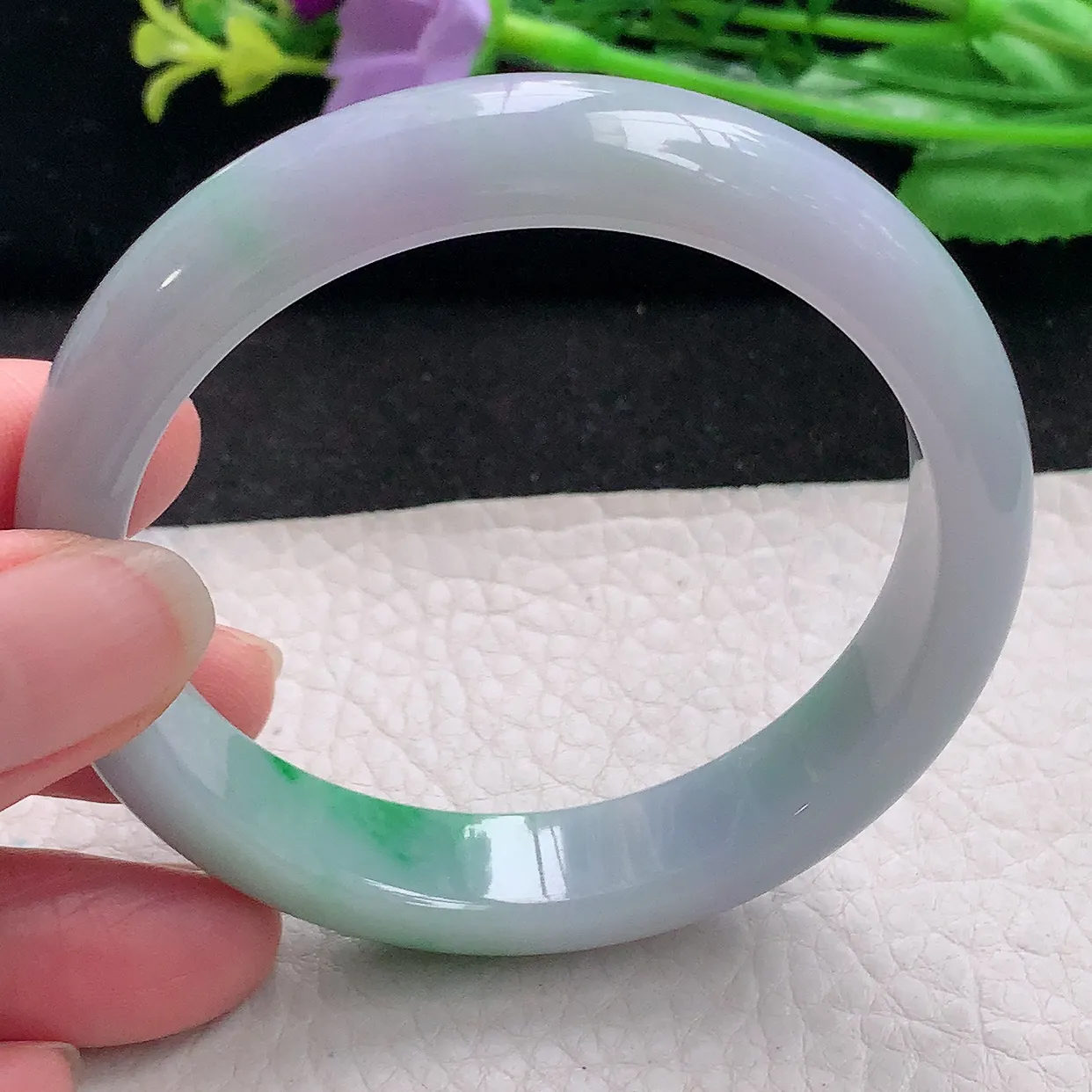 xx自然光56.5*12.3*7.5平安镯 翡翠a货玉手镯春带彩宽边珠宝玉手环