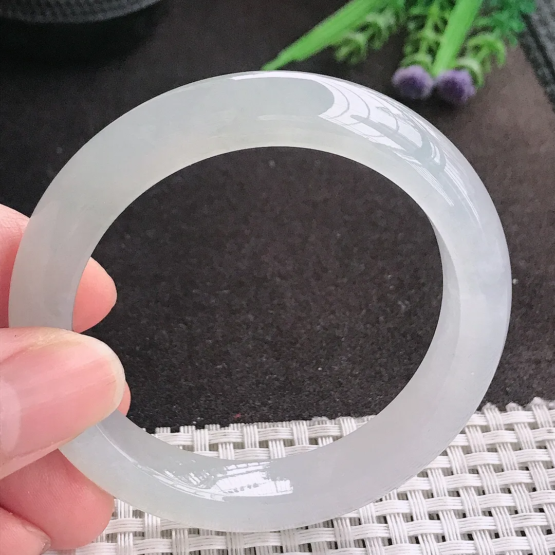 天然A货翡翠53/11.3/8.8老坑冰胶果冻冰晴底手镯宽边玉镯