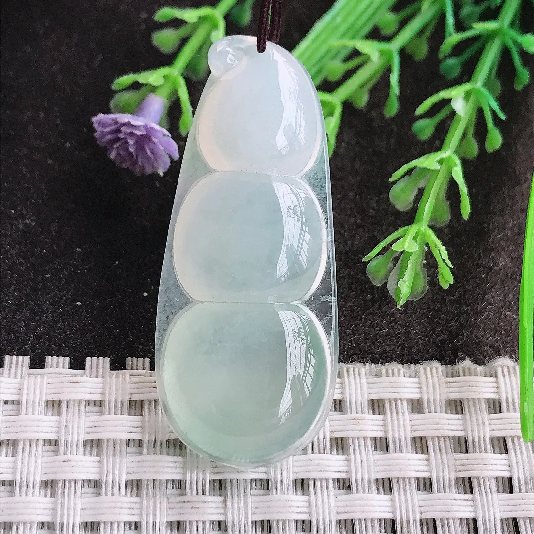 天然A货翡翠43.2/18.5/5.7老坑冰种果冻胶冰晴四季豆吊坠翡翠福豆