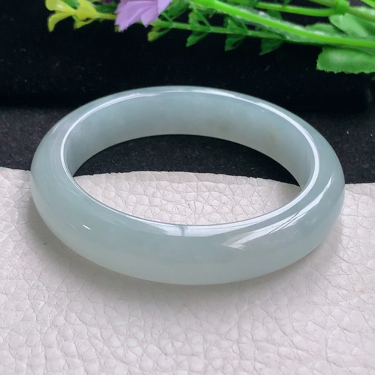 r自然光55.5*12.6*8.3平安镯 翡翠a货玉手镯冰胶纯美宽边珠宝玉手环