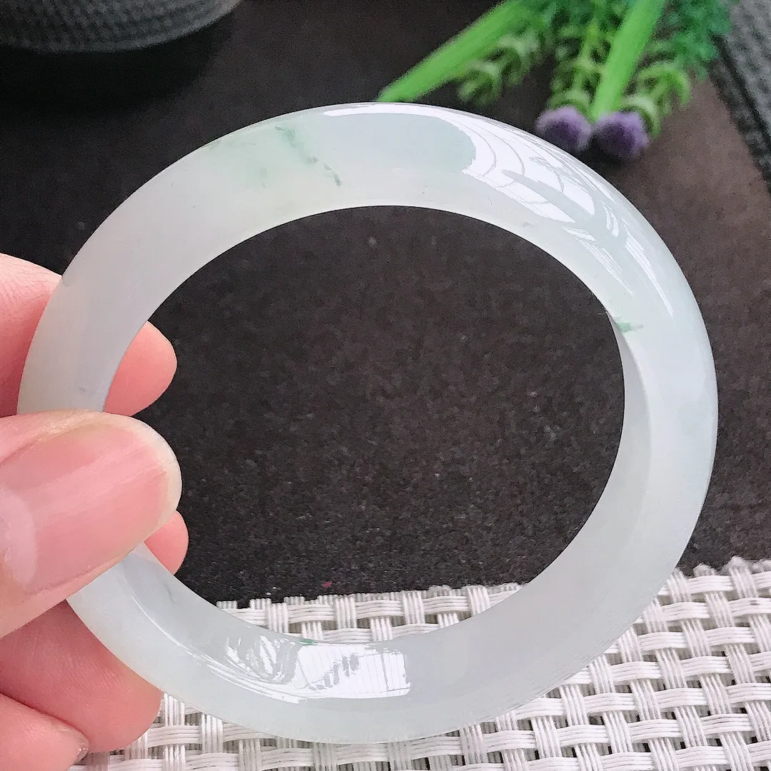 天然A货翡翠55/12.2/8.4老坑冰胶果冻冰飘花手镯宽边玉镯