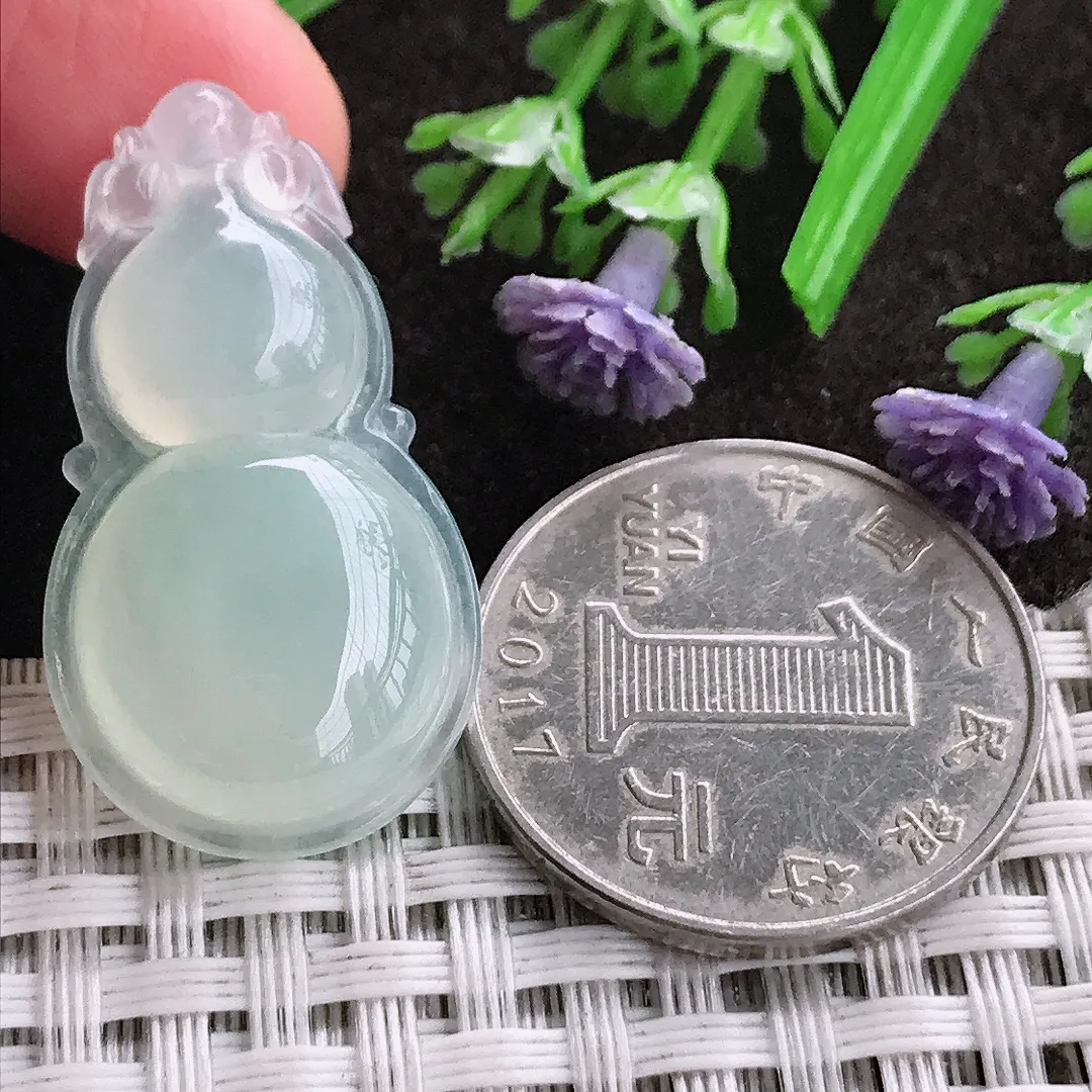 天然A货翡翠33/18.2/6.1老坑冰种起胶冰晴葫芦吊坠翡翠挂件