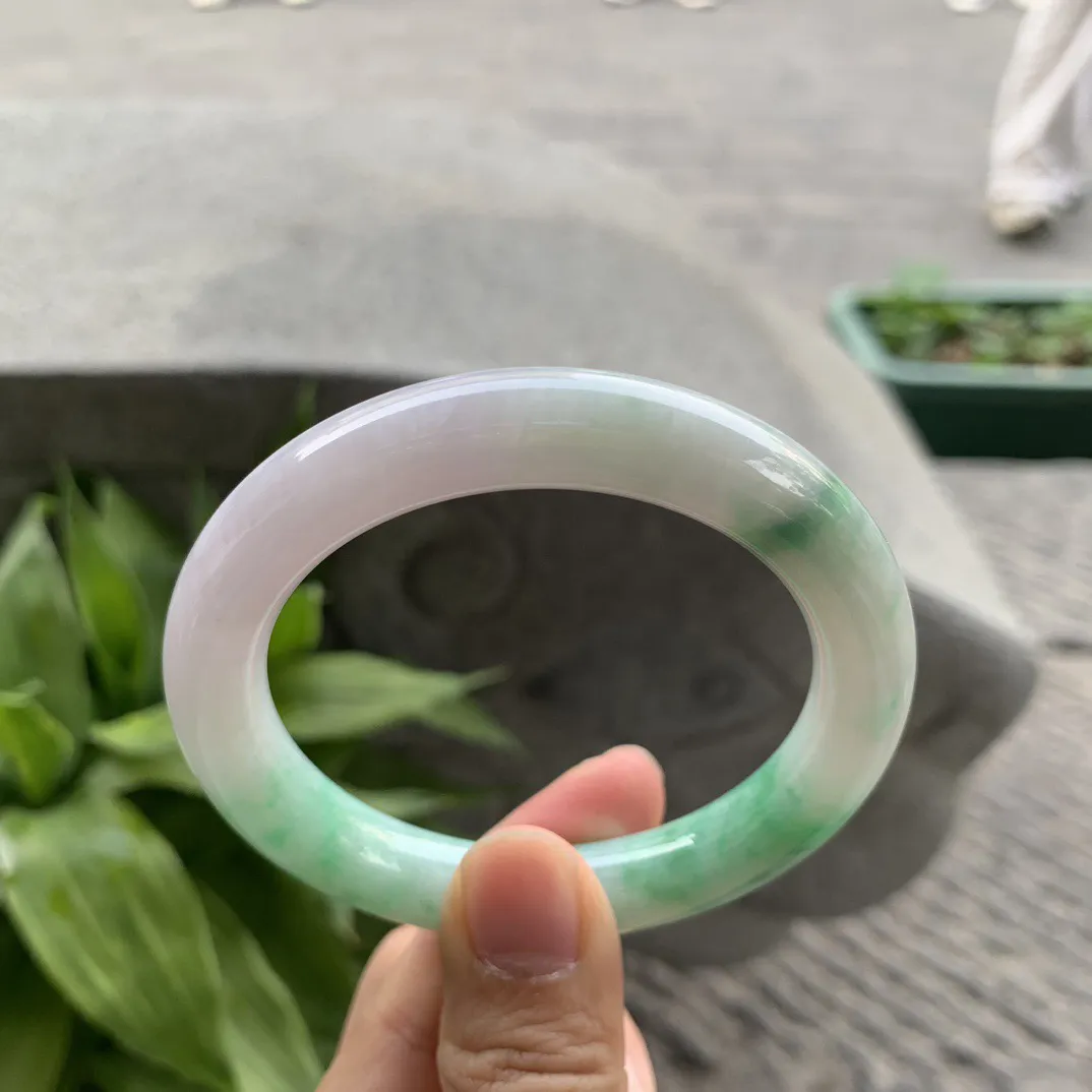 圈口54.3-10.2 【飘绿圆条手镯】圆条54 55可戴