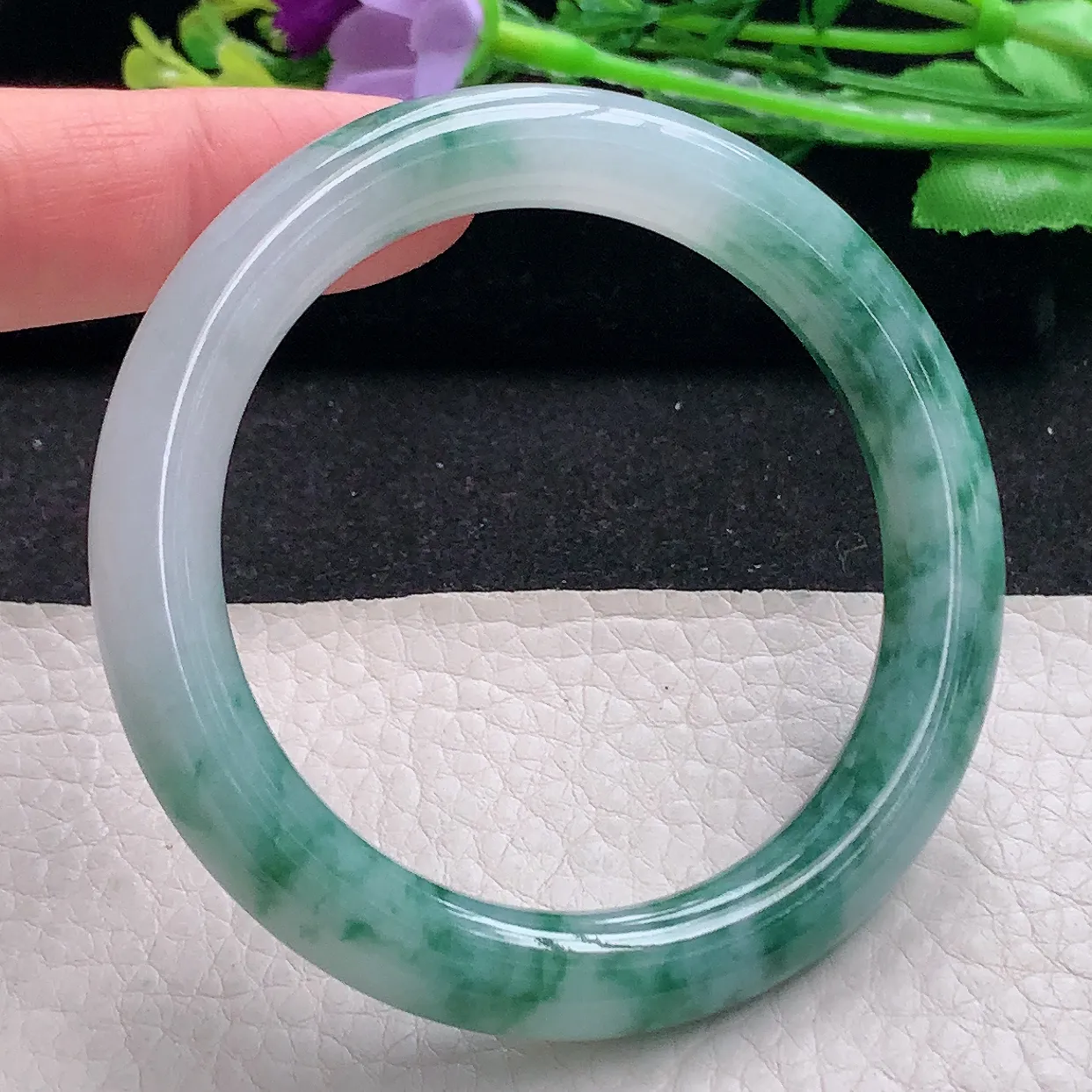 cc自然光53*9*9.2美人镯 翡翠a货玉手镯冰飘花圆条珠宝玉手环