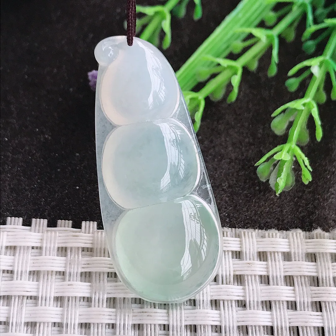 天然A货翡翠43.2/18.5/5.7老坑冰种果冻胶冰晴四季豆吊坠翡翠福豆