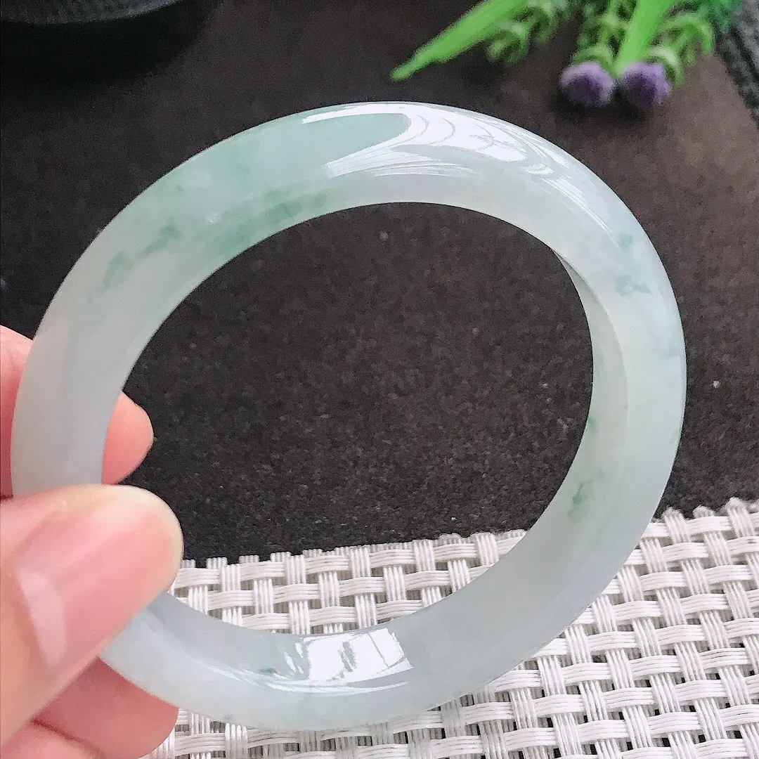 天然A货翡翠55.5/11.1/8.4老坑冰胶果冻飘花手镯宽边玉镯