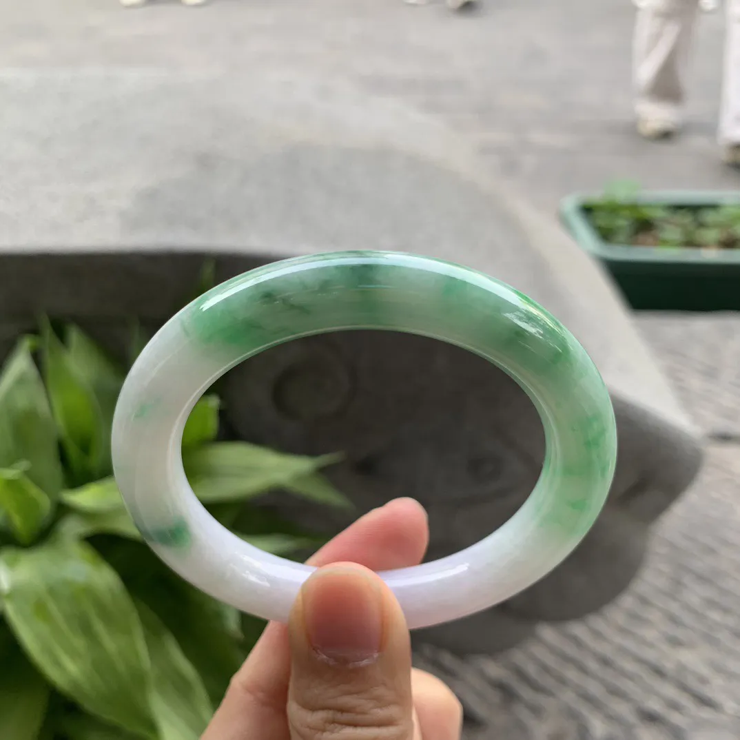 圈口54.3-10.2 【飘绿圆条手镯】圆条54 55可戴