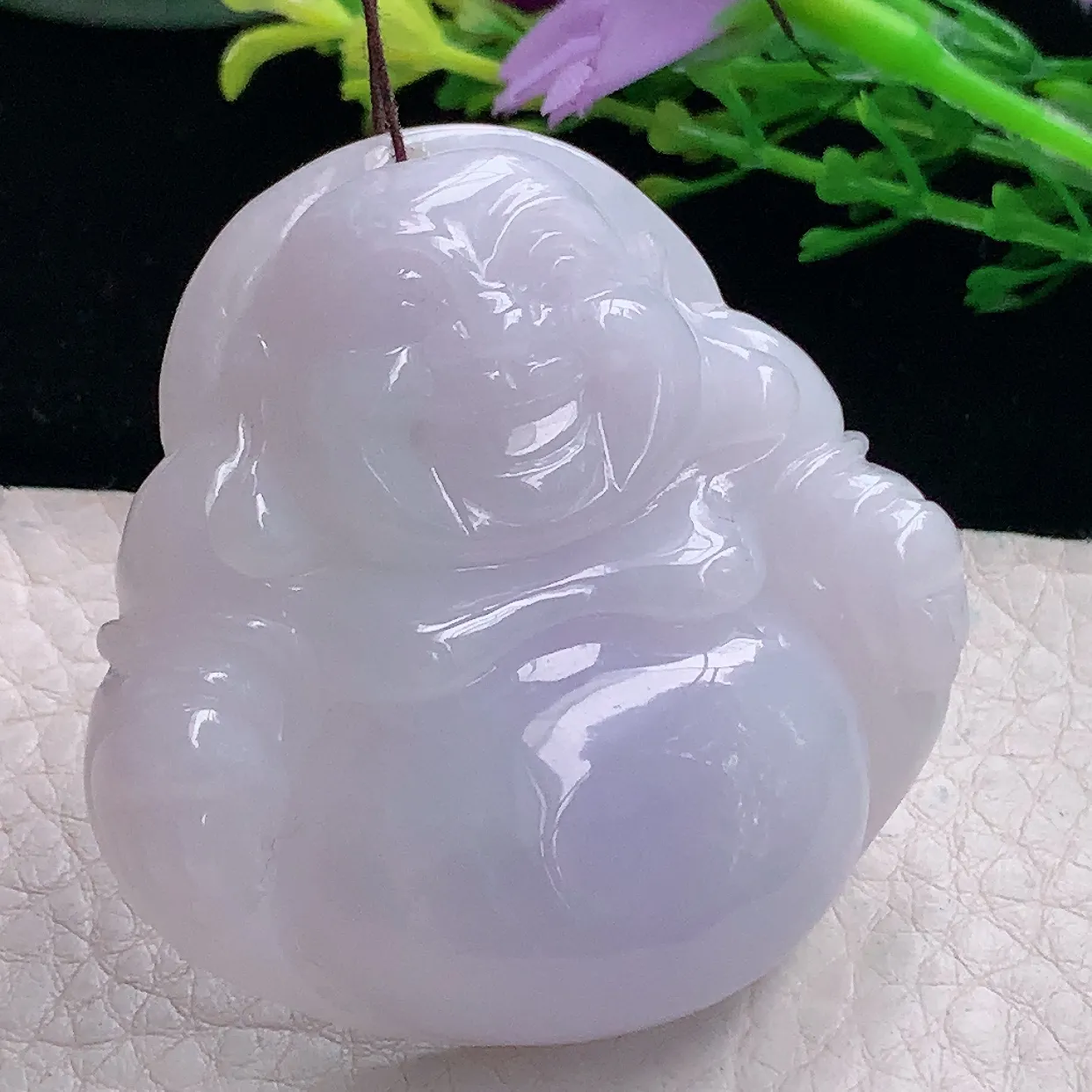 zen自然光48.5*48.6*12.5缅甸翡翠a货饱满紫罗兰大佛公 弥勒佛玉吊坠 毛衣坠