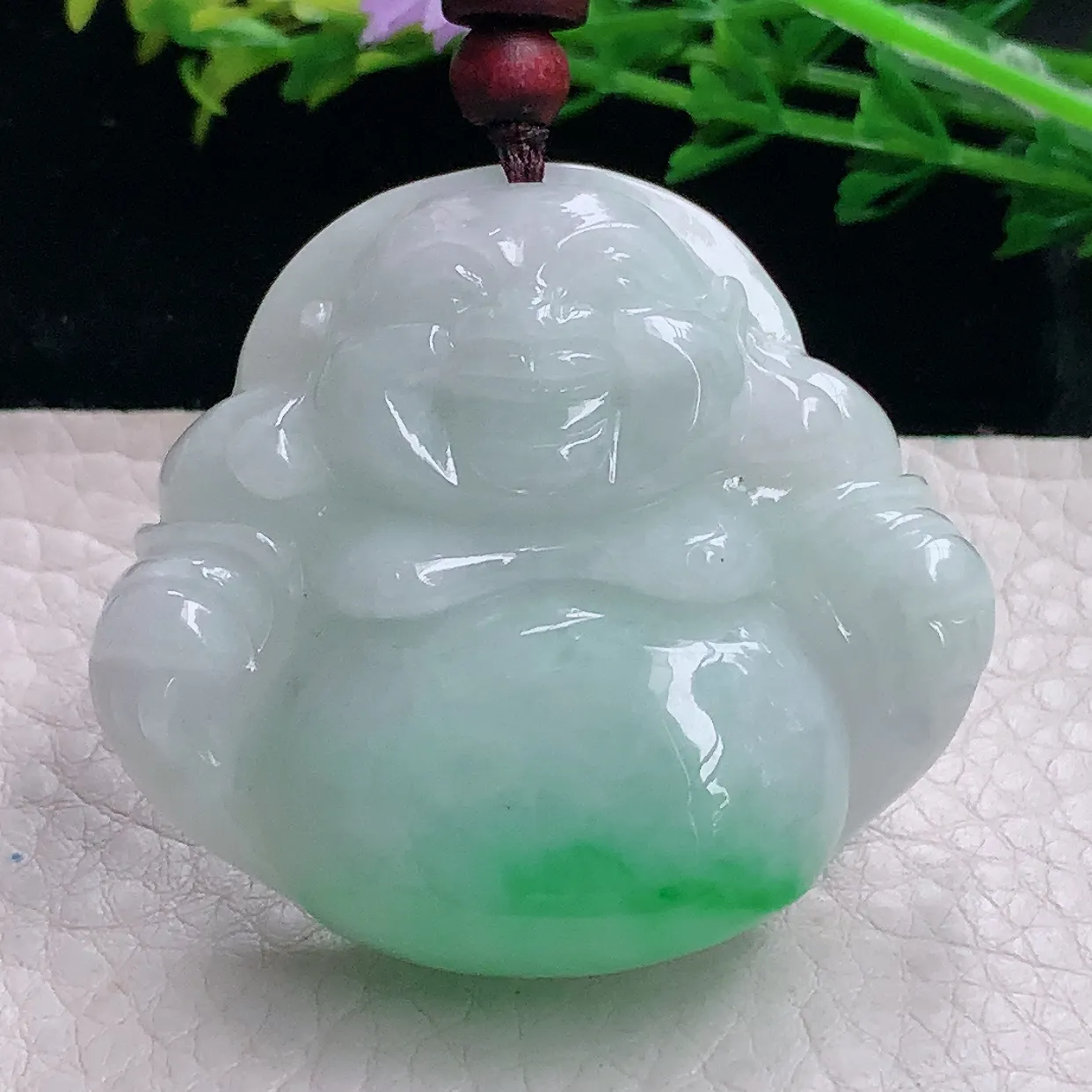 zen自然光43.547.5*12.8缅甸翡翠a货饱满飘绿佛公 弥勒佛玉吊坠 毛衣坠