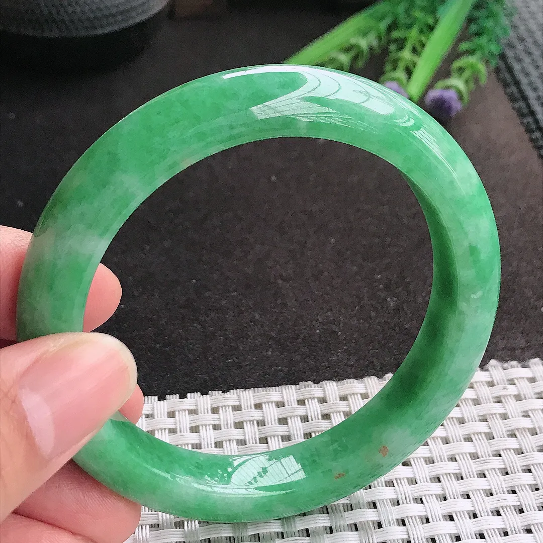天然A货翡翠58.5/11.8/9.2老坑精美温润满绿手镯宽边玉镯