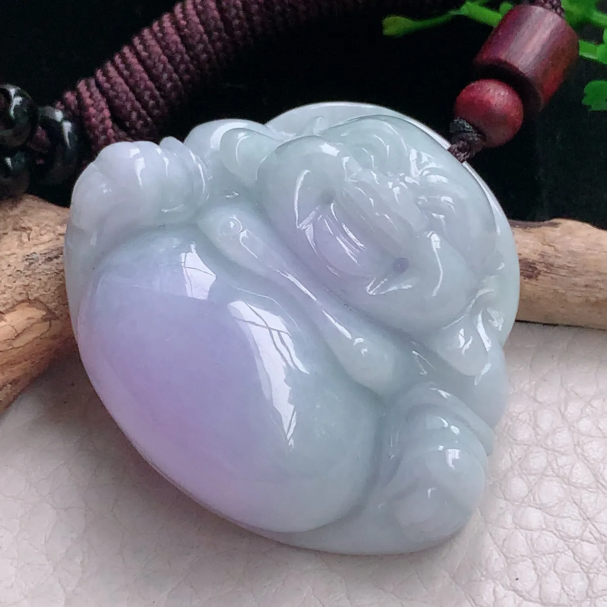 zen自然光40.8*46.5*14.2缅甸翡翠a货饱满紫罗兰佛公 弥勒佛玉吊坠 玉挂件