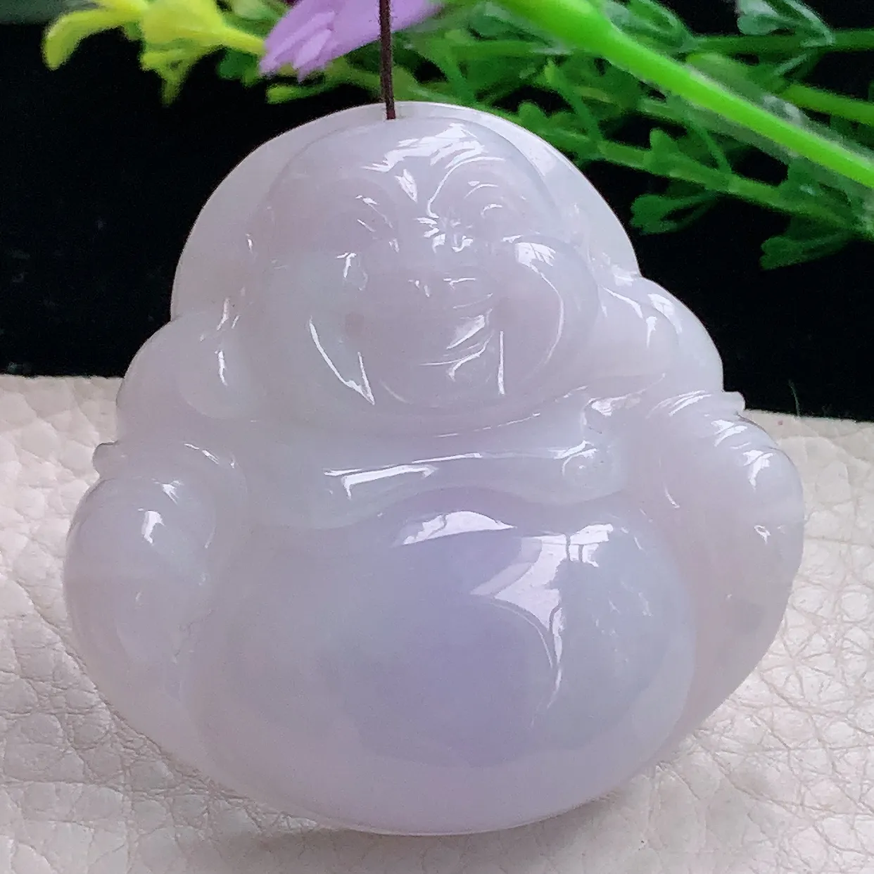 zen自然光48.5*48.6*12.5缅甸翡翠a货饱满紫罗兰大佛公 弥勒佛玉吊坠 毛衣坠