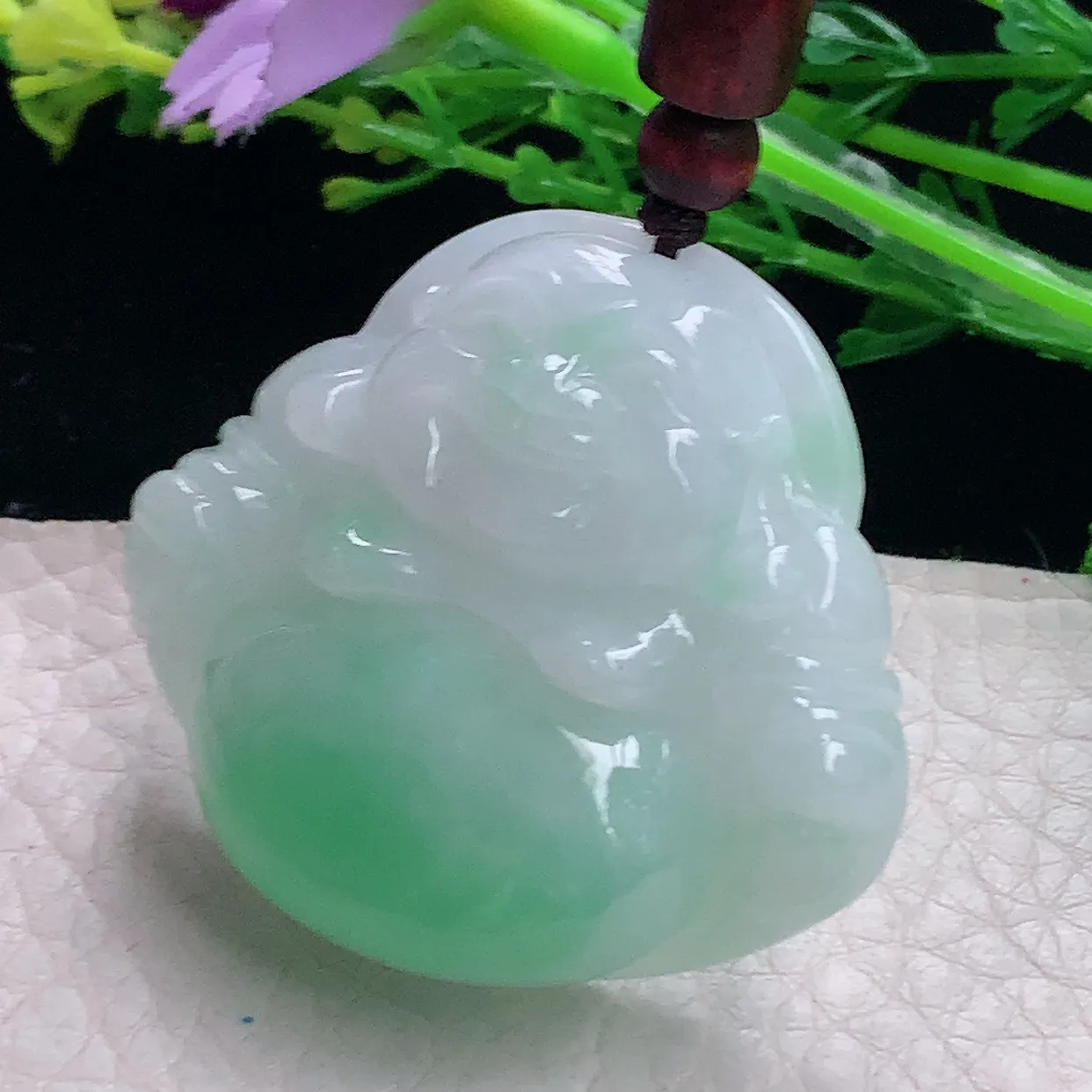 zen自然光40*44.5*12.6缅甸翡翠a货饱满清新佛公 弥勒佛玉吊坠 玉挂件