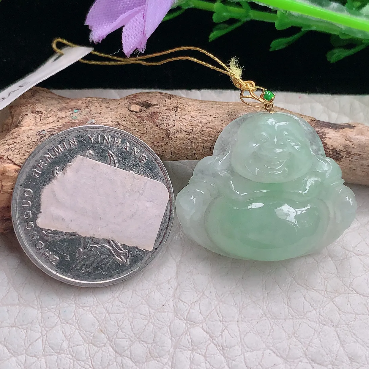 ws自然光26.3*29.5*6天然缅甸翡翠冰甜绿佛公 开心佛玉吊坠 玉挂件