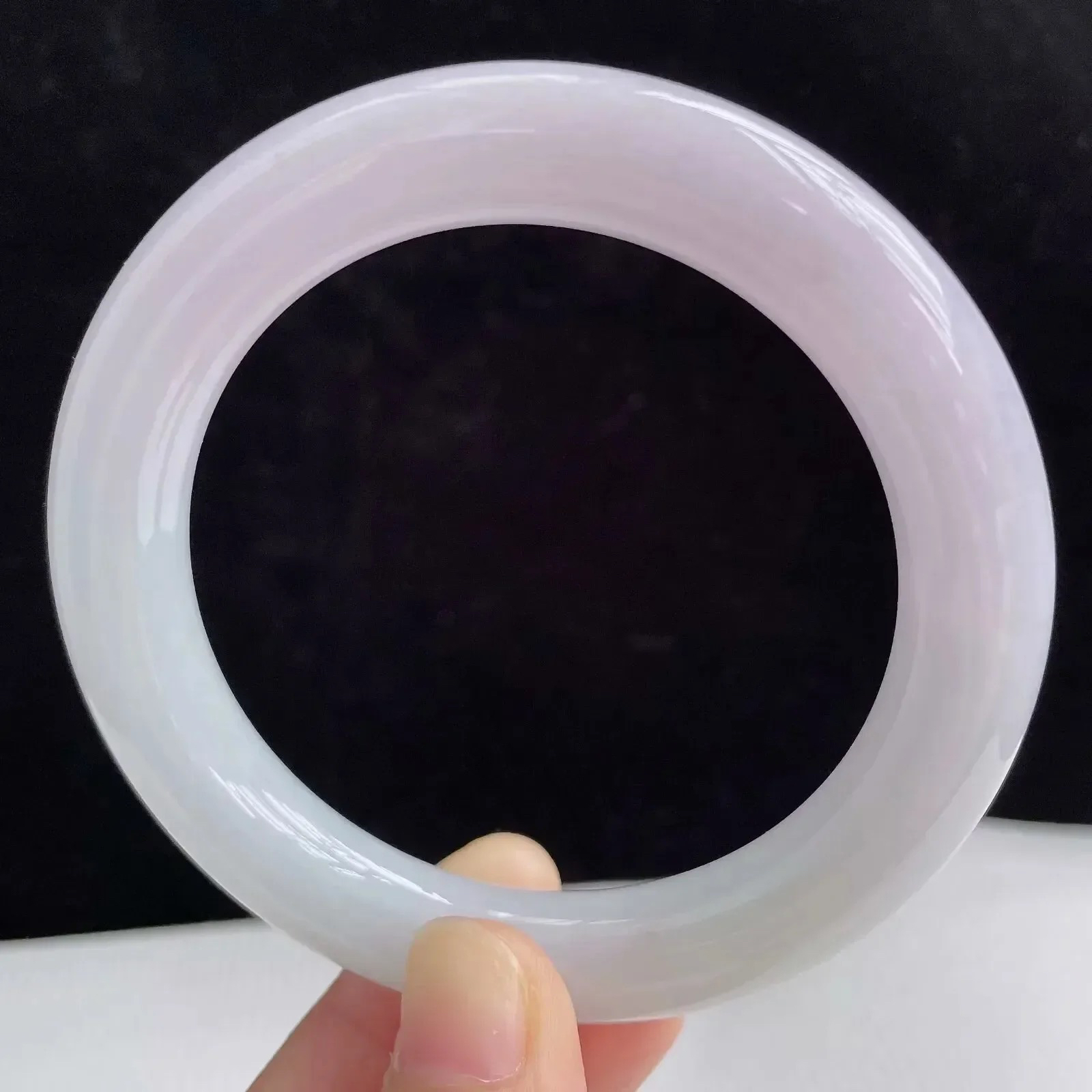 56圈有种有色天然翡翠A货淡紫玉手镯好种水春彩水润手镯62.20g