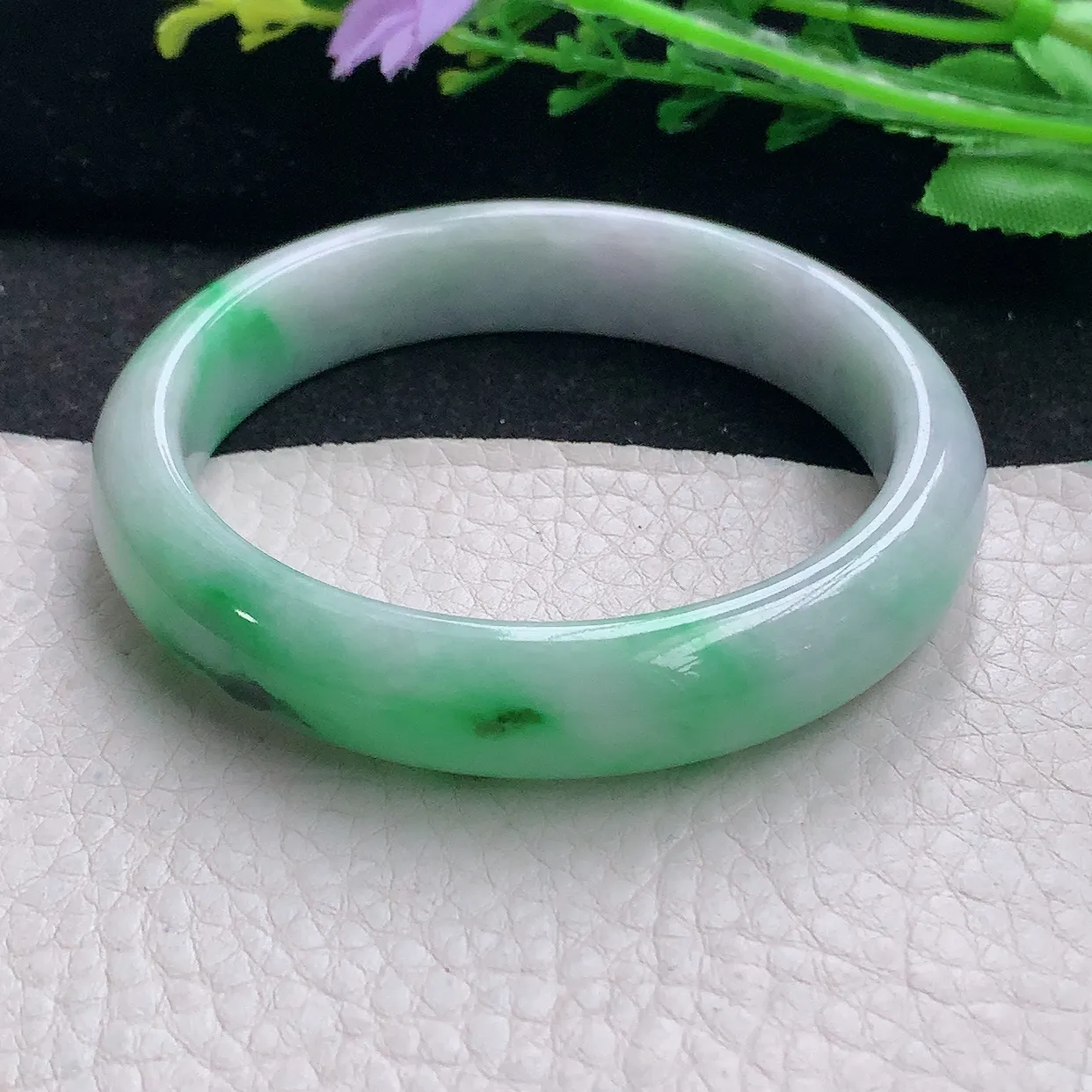 xx自然光56.5*12.5*7.5平安镯 翡翠a货玉手镯辣绿宽边珠宝玉手环