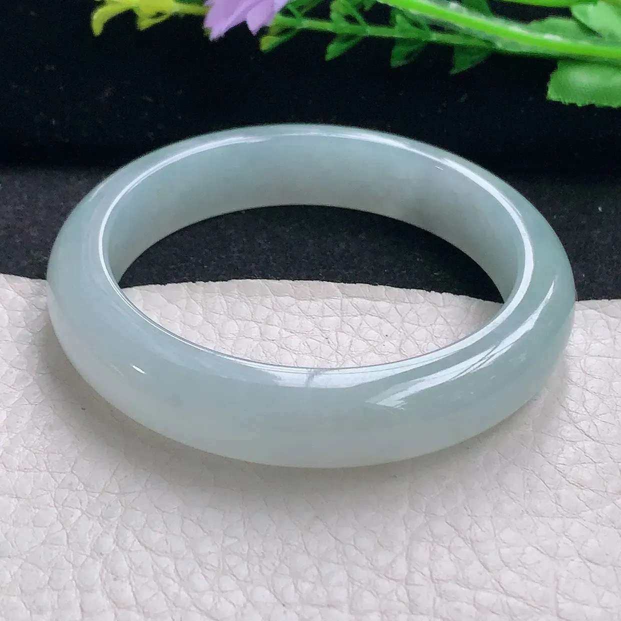 r自然光55.5*12.6*8.3平安镯 翡翠a货玉手镯冰胶纯美宽边珠宝玉手环