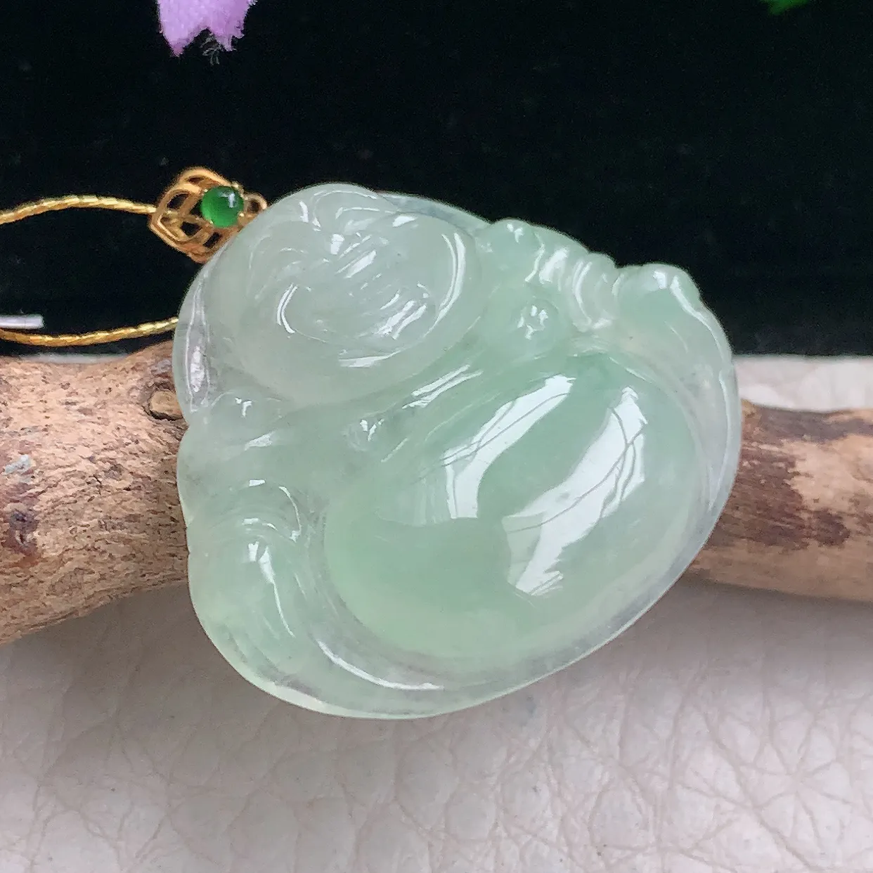 ws自然光24*28.3*6.8mm天然缅甸翡翠冰甜绿佛公 开心佛玉吊坠 玉挂件