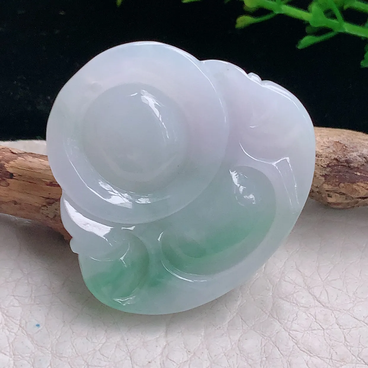 zen自然光38*39.8*12.3缅甸翡翠a货饱满飘花佛公 弥勒佛玉吊坠 玉挂件