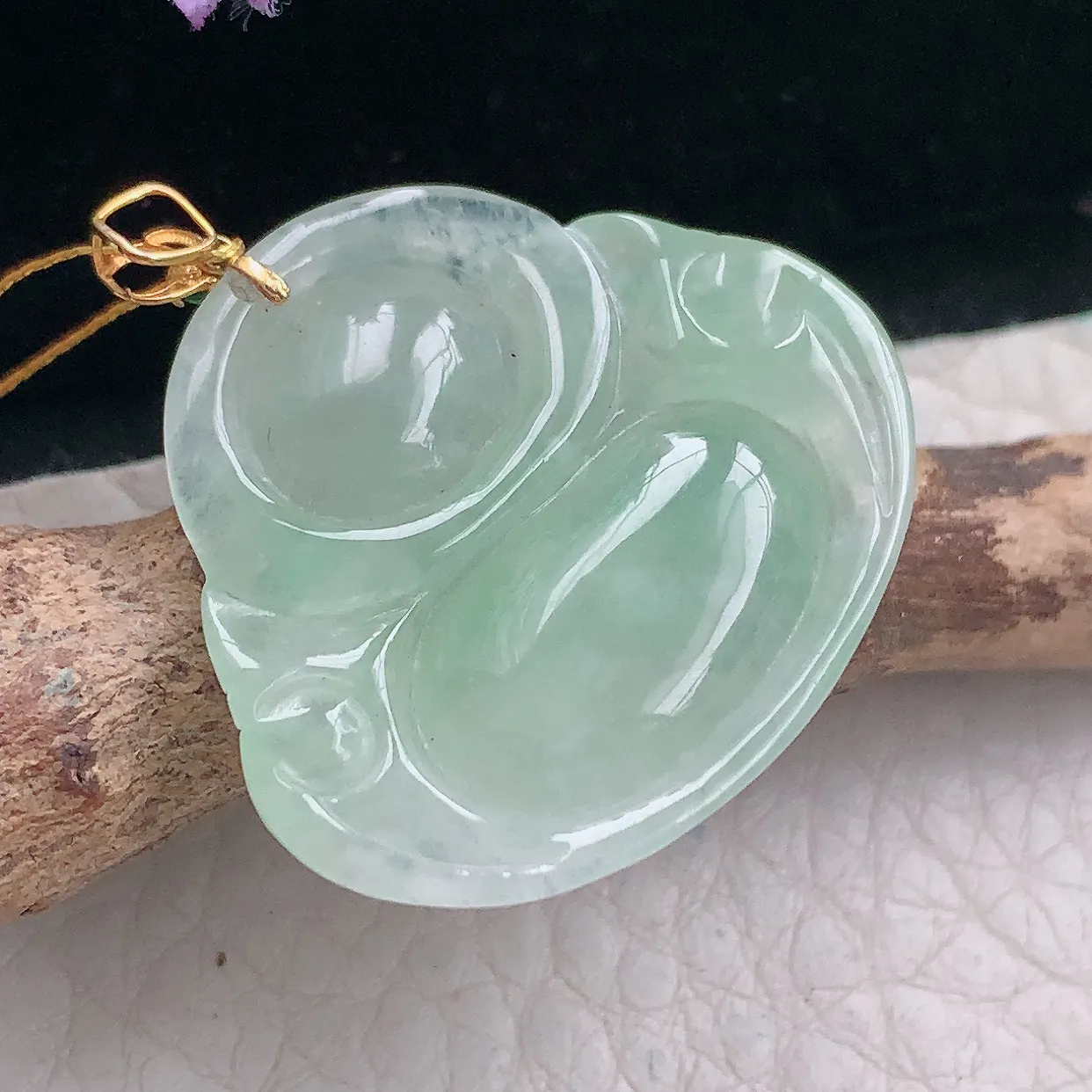 ws自然光24*28.3*6.8mm天然缅甸翡翠冰甜绿佛公 开心佛玉吊坠 玉挂件