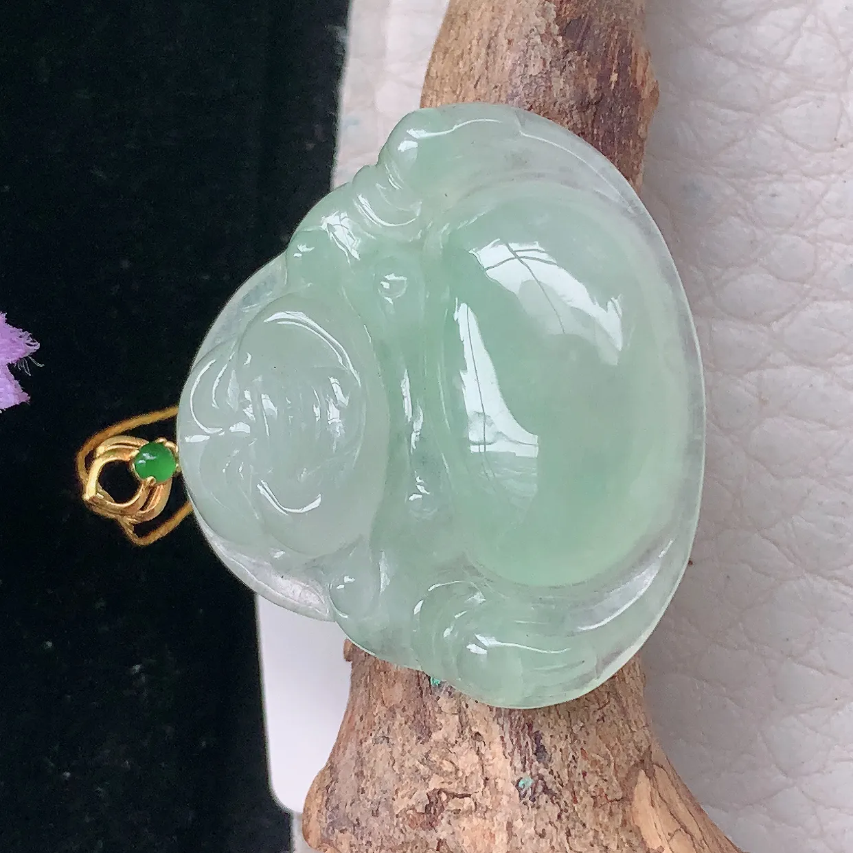 ws自然光24*28.3*6.8mm天然缅甸翡翠冰甜绿佛公 开心佛玉吊坠 玉挂件