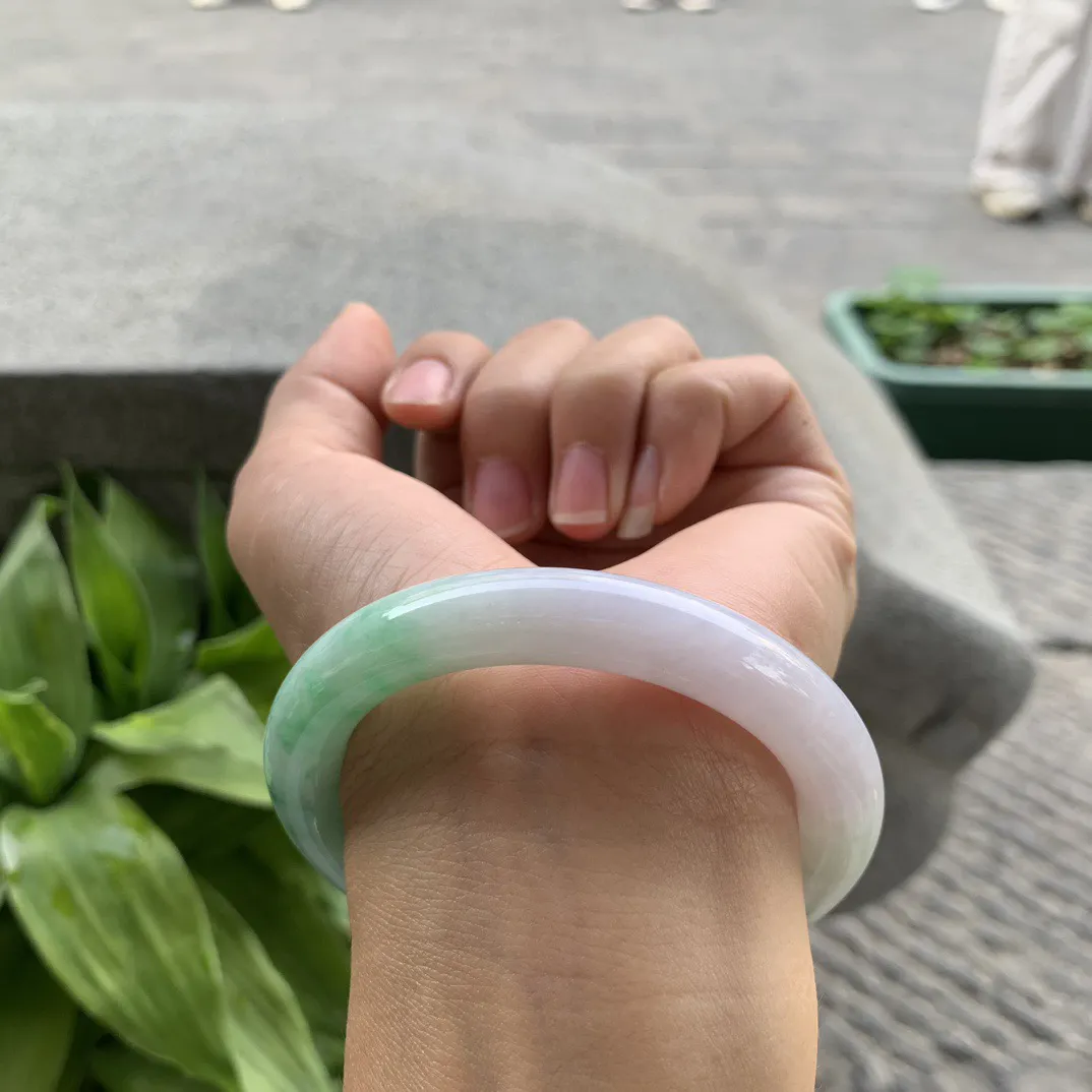 圈口54.3-10.2 【飘绿圆条手镯】圆条54 55可戴