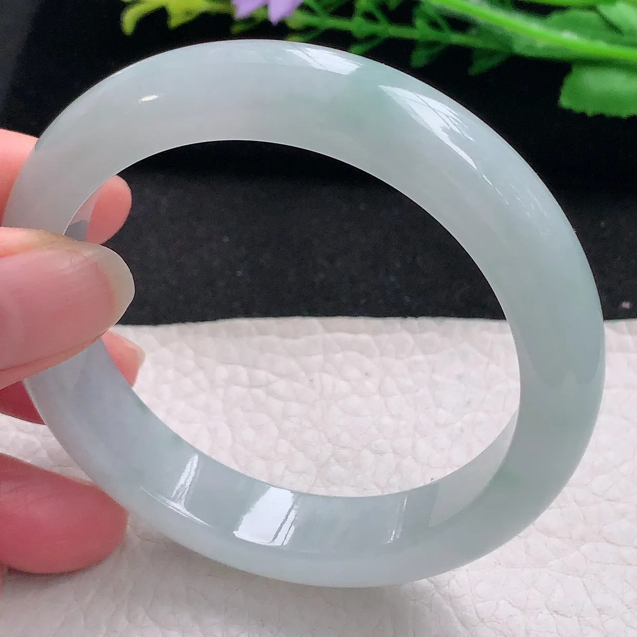 nr自然光56.5*12.5*8.8平安镯 翡翠a货玉手镯冰胶清新宽边珠宝玉手环