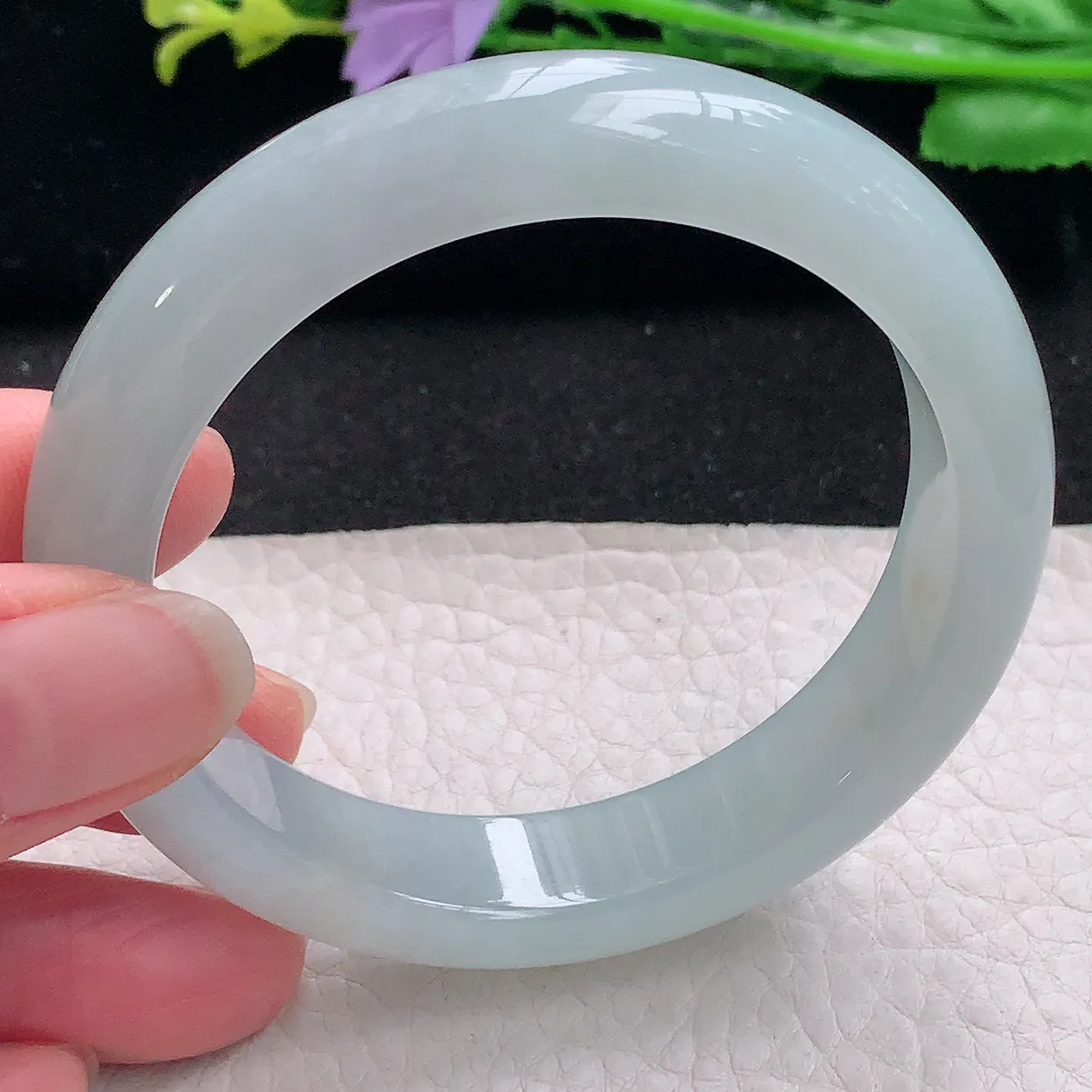 r自然光55.5*12.6*8.3平安镯 翡翠a货玉手镯冰胶纯美宽边珠宝玉手环