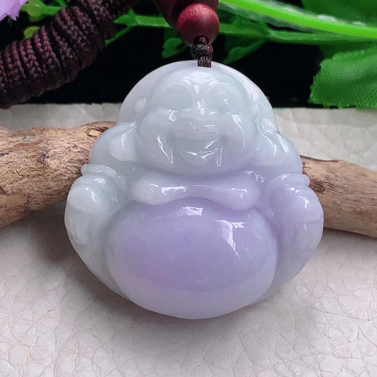 zen自然光36*35.5*12缅甸翡翠a货饱满紫罗兰佛公 弥勒佛玉吊坠 玉挂件