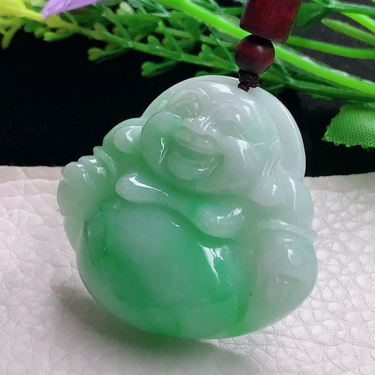 zen自然光41.3*44.8*12.8缅甸翡翠a货饱满飘绿佛公 弥勒佛玉吊坠 毛衣坠