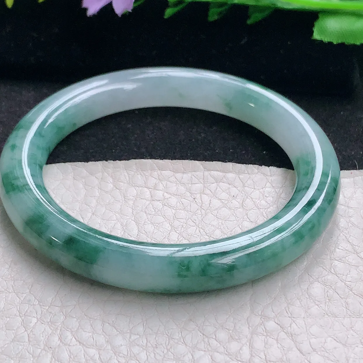 cc自然光53*9*9.2美人镯 翡翠a货玉手镯冰飘花圆条珠宝玉手环