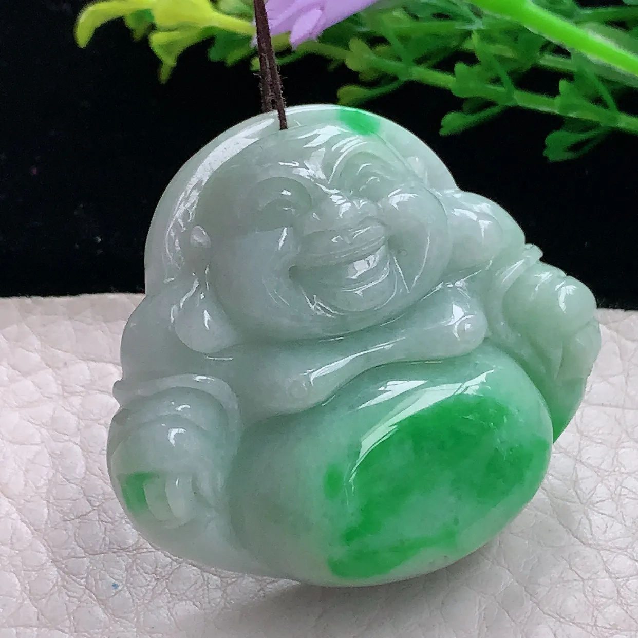 zen自然光41*46*12.5缅甸翡翠a货饱满辣绿佛公 弥勒佛玉吊坠 玉挂件